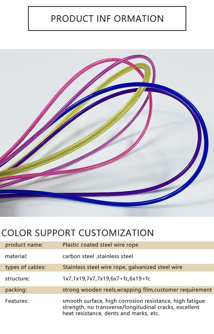 6X19 +Iws Multicolor PVC Coated Nylon Galvanized Steel Wire Rope