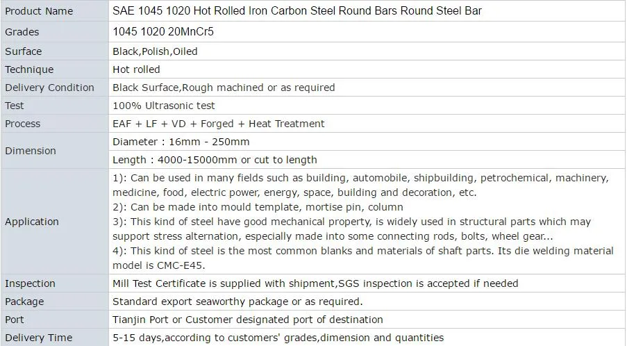 Hot Selling Carbon Mild Steel Bar